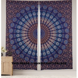 Peacock Mandala Window Curtains Indian Drape Balcony Room Decor Curtain Boho Set Ethnic Window Treatments & Panels Set
