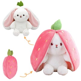 Rabbit Cuddly Toy, Plush Toys, Strawberry Bunny Cushion Plush Toy, Cuddly Toy, Rabbit Plush Toy, Easter Gifts, Children's Birthday Gift (Strawberry 25 cm)