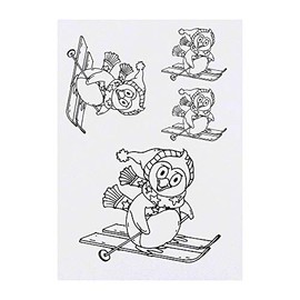 4 x 'Skiing Penguin' Temporary Tattoos - Water Resistant, Skin-Safe, Non-Toxic Transfers, Mixed Sizes (TO00006972)
