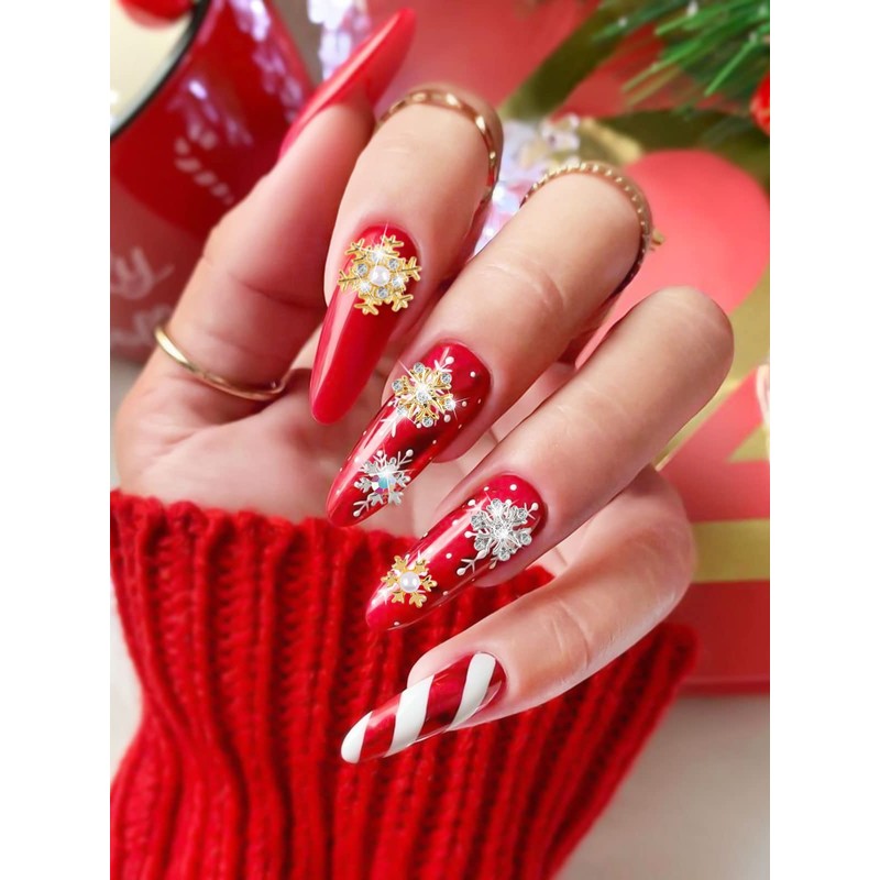 EBANKU 72 PCS Christmas Nail Charms Gems, Gold Silver Christmas