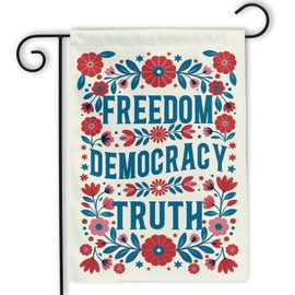MAIANEY Freedom Democracy Truth Garden Flag – Patriotic Floral Yard Banner in Red White and Blue – Double Sided 12x18 Outdoor Flag for Political Expression