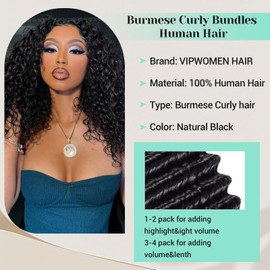 3C4A Burmese Curly Human Hair Bundles 20 Inch Curly Bundles 100% Unprocessed Burmese Raw Hair Extension Water Wave with Spiral Curly End Real Human Hair Natural Color Human Hair Weft Extensions
