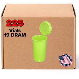 Evo Plastics Evo Plastics DRAM 19 Pop Tops (Lime-Green)(2.75In Deep X 1.5In Wide) - Child Resistant - RX Vials - 225 Count