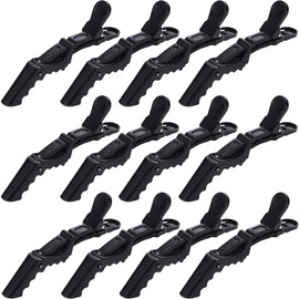 LAKJUOZ Hairdressing Hair Clips, Pack of 12, Plastic Hair Clips, Hairdresser Clips with Non-Slip Handle and Wide Teeth for Women and Girls, Professional Hairdressing Clip (Black)