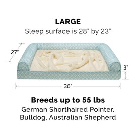 Furhaven Cooling Gel Dog Bed for Large/Medium Dogs w/ Removable Bolsters & Washable Cover, For Dogs Up to 55 lbs - Plush & Diamond Print Nest Top Sofa - Aqua, Large