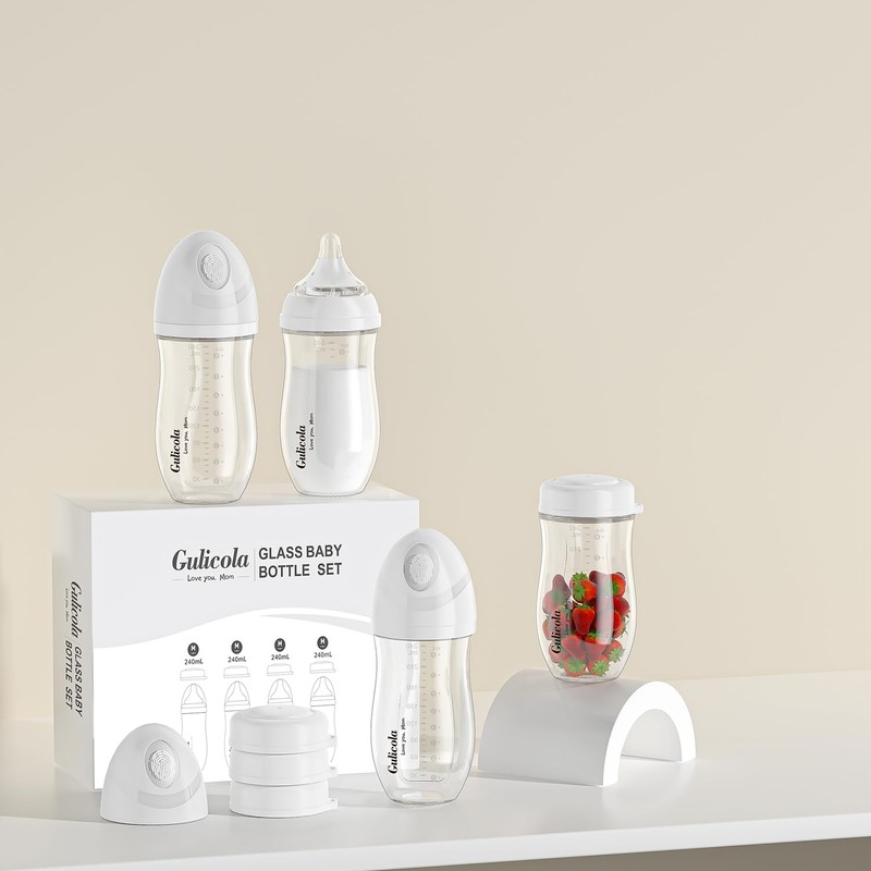 Gulicola Glass Baby Breastmilk Storage Bottles 8 oz, Wide Neck