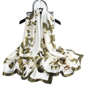 Silk Scarf Women Chiffon Shawl Lotus Scarf Neckerchief Long Head Wrap Thin Scarf Beach Women Hijab Belt Vintage Bridal Shawl Binder Chiffon Scarf Colorful Cloth White Green180*90CM (Green-white)