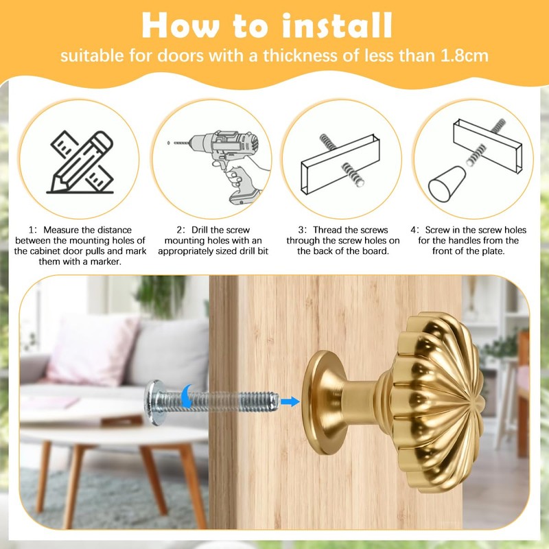 YBCCBY 12 Pack Gold Cabinet Knobs, Pumpkin-Shaped Brass Handle, 28mm