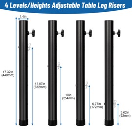 awagas 4 Pack Table Leg Extenders for Folding Tables, 4 Levels Adjustable Folding Table Leg Risers, Metal Table Leg Extensions for Bent/Straight Legs Folding Table Leg Extensions for RiseTable Height