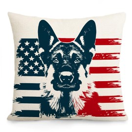 MIGEEN 4th of July Pillow Covers 18x18 Inch German Shepherd American Flag Patriotic Decorations Throw Pillow Covers Farmhouse Independence Day Cushion Case for Couch Sofa Summer Home Outdoor Decor
