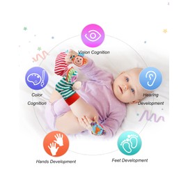 Soft Baby Toy, Wrist Rattle & Foot Finder Socks, Handheld Rattles and Rattle Socks, Foot Rattle Leg Rattle Ankel Rattle, Newborn Baby Rattle Toys for Infant Boy or Girl (4 PCS-A)