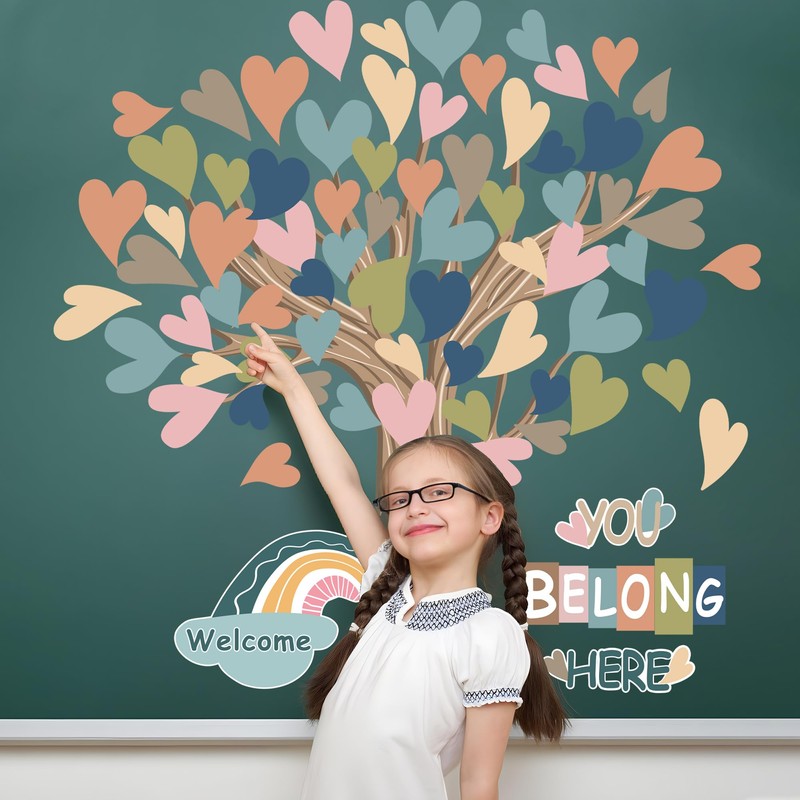 Classroom Tree Bulletin Board Decorations Boho Heart Tree Paper Cutouts