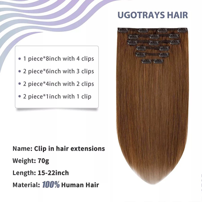 UGOTRAYS Extensiones De Cabello Real 70gr 22in Castaño Marrón Chocola