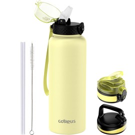 GOPPUS 1.2L/40oz Stainless Water Bottle with Straw Large Thermal Bottle 1200ml Flip Top Metal Bottles Cold Drink Leakproof Flask Big Drinks Bottles Double Walled Insulated Bottle Travel Water Bottle