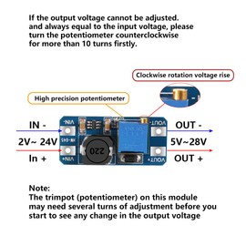 AITRIP 5pcs MT3608 DC-DC Boost Converter 2A Adjustable Step Up Module Voltage Regulator Board Input Voltage 2V-24V to 5V-28V Output Voltage for Arduino