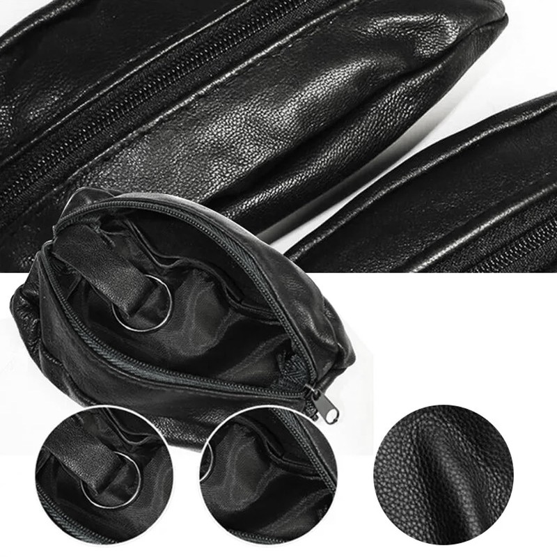 SystemsEleven Mens Ladies Black Real Leather Coin Pouch Wallet Zipper