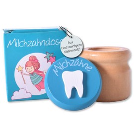 kda Milk tooth box with playful instructions (English language not guaranteed), tooth box for girls and boys, made of wood with screw lid (turquoise)