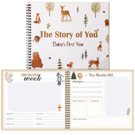 32 Page Baby Memory Keepsake Book with 8 Pocket Woodland First Year the Story of You Baby Book for a Milestone Scrapbook to Record from Birth to Age 1 Gender Neutral Journal Scrapbook Photo Album
