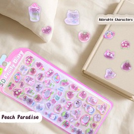 3D Resin Stickers for Scrapbooking & Crafts Pink Dessert Emoji ＆ Strawberry - Waterproof Bubble Decals for Phone Cases, Journals, Laptop, DIY Decor (Cute & Durable)