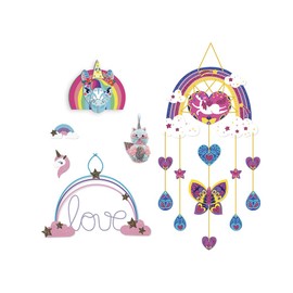 Janod - Les Ateliers Déco 6 Unicorn & Rainbow Crafts Combo Kit - Creative Kit for Kids - Skill & Concentration - Ages 7+ J07972