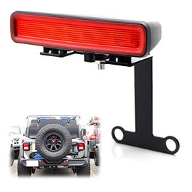 iJDMTOY Dark Smoked Lens F1 Style LED Strobe Third Brake Lamp w/Behind Spare Tire Relocation Brackets, Compatible with 2018-up Jeep Wrangler JL