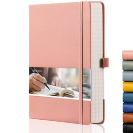 EMSHOI Graph Paper Notebook - A5 Graph Paper Journal with 256 Pages,120gsm Thick Paper,Smooth PU Leather,Inner Pocket,''5.75 × 8.38''-Pink