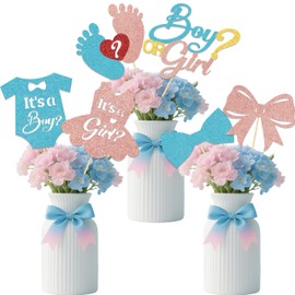 12Pcs Boy or Girl Centerpiece Sticks, Gender Reveal Party Decorations, A Baby is Brewing Baby Shower Decor Sign, Pregnancy Announcements Party Supplies Rose Gold & Blue