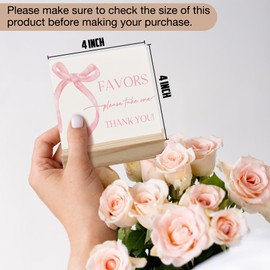 ANIANG Please Take One Sign, Wedding Decor, Coquette Pink Bow Wedding Accessories Wood Plaque for Bridal Shower, Take One Sign Wooden Plaque with Wood Stand for Baby Shower Decorations, 4x4 Inch
