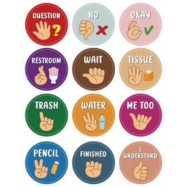 12 Pcs Boho Seat Signals Posters Classroom Hand Signals for Teachers Students Visual Cues Decoration, School Kindergarten Bulletin Board Nonverbally Communicate Supplies