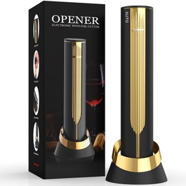 Newise Rechargeable Electric Wine Opener with Charging Base & Foil Cutter, Automatic Corkscrew for 60 Bottles, Luxury Christmas White Elephant Gift for Wine Lovers Women Men - Gold & Black