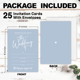 25 Minimalism Wedding Invitation Cards With Envelopes, Double-Sided Fill In Style Classic Wedding Reception Cards For New Couple, Engagement, Bride & Groom, Party Favor & Supplies (Blue) - A04