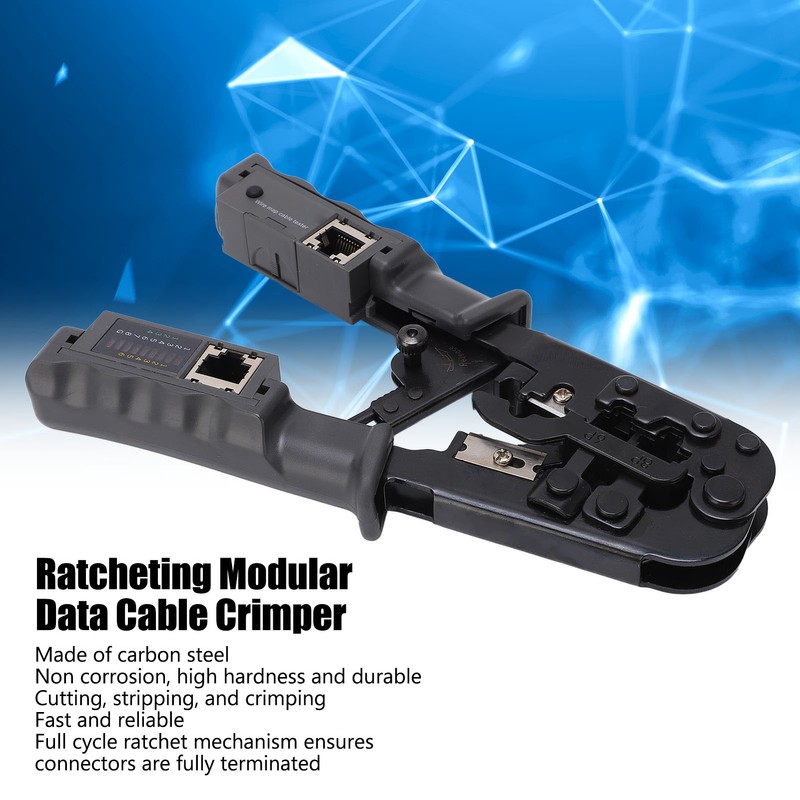 Ratcheting Modular Data Cable Crimper Wire Stripper Cutter 4P 6P