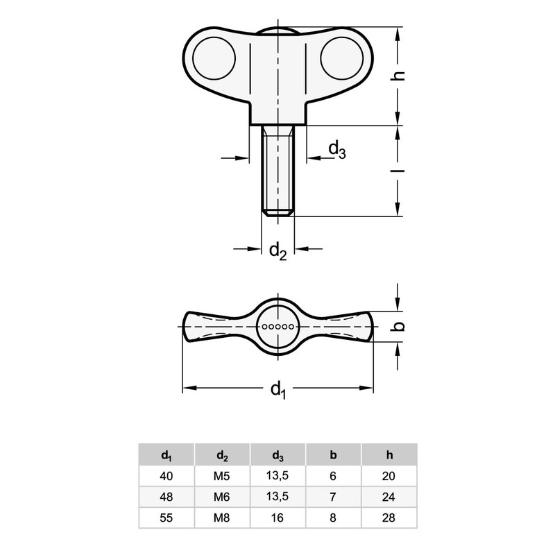 Ganter Normelemente Wing Screw GN 633-55-M8-40-DSG, Pack of 4, Wing