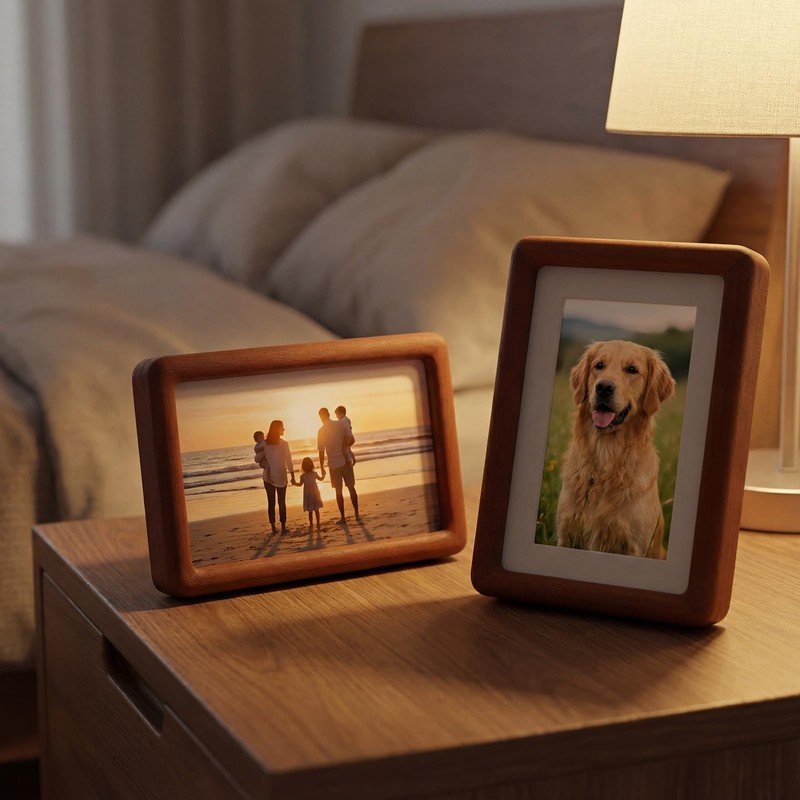 Wenqik 2 Pcs Walnut Wood Picture Frames, Standing Desk Photo