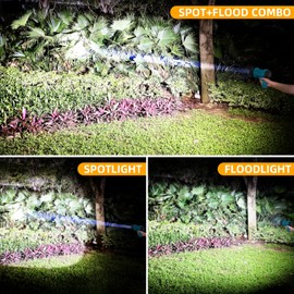 YIERBLUE Rechargeable Spotlight Floodlight Combo 120,000 High Lumen LED, IP67 Waterproof Spot Light COB Flood Light, Impact Resistant Handheld Spotlight with Foldable Stand and Detachable Red Lens