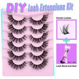 DIY Lash Extension Kit Cluster Lashes Kit Fluffy Lash Clusters Wispy DIY Eyelash Extensions Lash Bond and Seal D Curl Individual Lashes by ALICE
