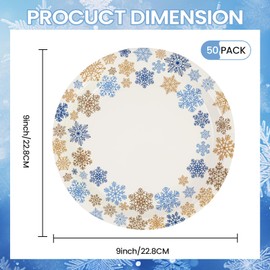 BOKFJBP 50pcs Paper Plates, Small Paper Plates Party Paper Plates Tableware for Birthday Party, Graduation, Wedding, Christmas (Snowflake, 23cm)