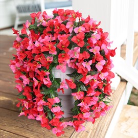 Faux Bougainvillea Artificial Flowers Plants for Outdoor Outside Spring Decoration, 2pcs Fake Silk Long Trailing Vines UV Resistant Realistic for Front Door Porch Planter Urn Patio Balcony Yard, Mix