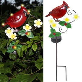 Cardinal Garden Decor Metal Cardinal Solar Light with Powered LED Garden Outdoor Decor for Yard, Lawn, Pathway, Walkway Cemetery Decorations for Grave Cardinals Grave Decorations for Cemetery 34 inch