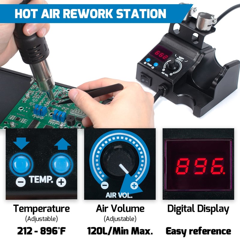 WEP 8858-V Hot Air Rework Station Kit with Compact Size,