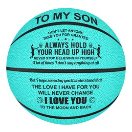 KWOOD Engraved Custom Outdoor Indoor Basketball Gifts - I Love You to The Moon and Back- for Son Graduation Birthday (Blue-for Son)
