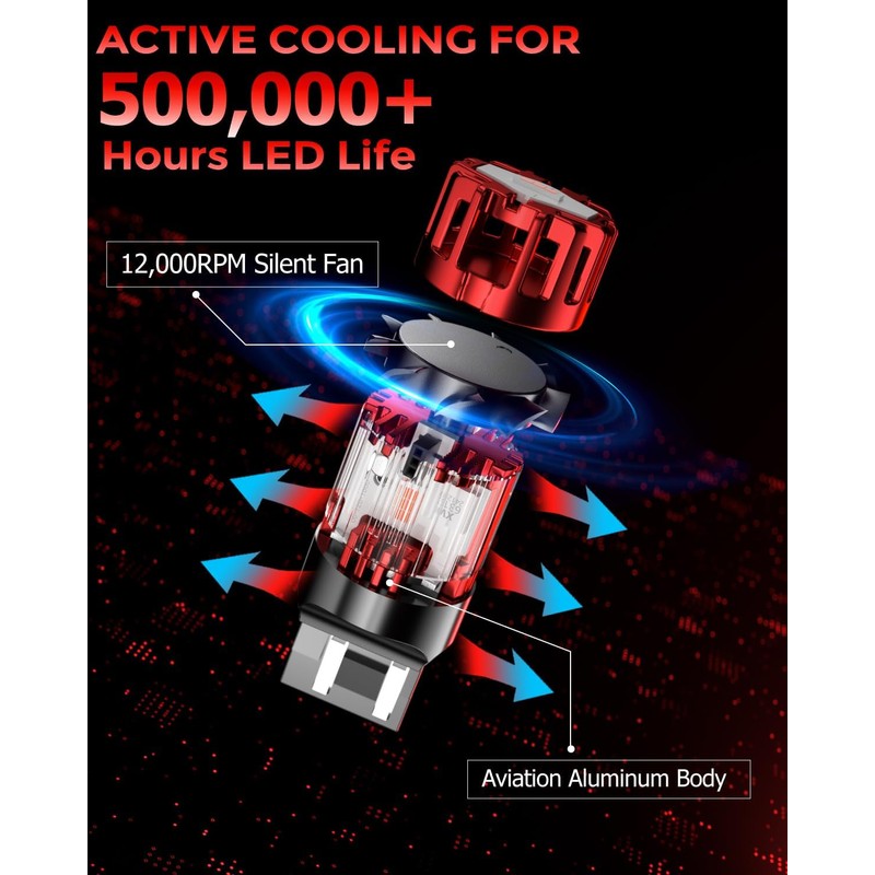 7443 W21/5W Red LED Brake Tail Light Bulbs, No Hyper