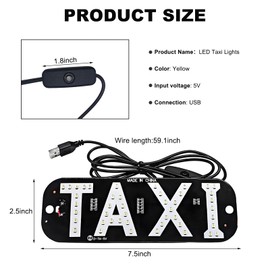 DXNQ Taxi LED Sign Decor, 5V USB Bright Taxi Led Windscreen Cab Indicator Lamp Signal, Vibrant Taxi LED Sign Decor with Transparent Suction Cups for Driver (Yellow, USB)