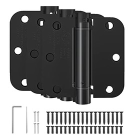 HOSOM Bisagras de puerta de cierre automático de 3.5 pulgadas, bisagras con resorte, tensión ajustable para puerta interior, certificación UL, para puerta izquierda y derecha, esquinas de radio de 5/8 pulgadas, negro mate, paquete de 3