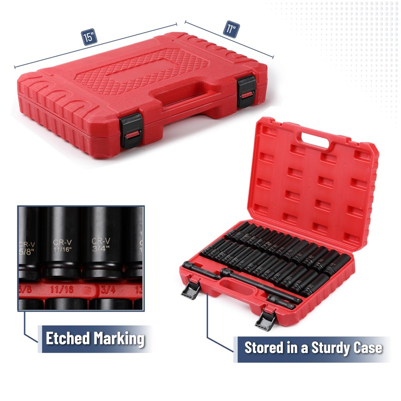 Bates Choice 29 pc 1/2" Drive Deep Impact Socket Set,