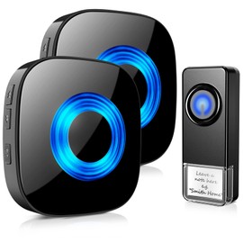 Wireless Doorbell with 2 Receivers, PHYSEN Waterproof Door Bells & Chimes Wireless, Over 1300ft Coverage, 58 Chimes, 110dB loud Sound and LED Flash, Doorbell Chimes for Home Classroom, Black