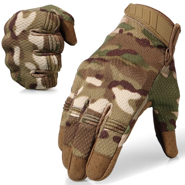 WTactful Tactical Gloves, Camouflage Gloves, Camouflage, Tactical, Military, Motorcycling, Hard Rubber Knuckles, Full-Finger Gloves, Smartphone-Compatible, Touchscreen-Compatible, Outdoor Sports, for Military Fans, Fishing Gloves, Biking, Driving, Shooti