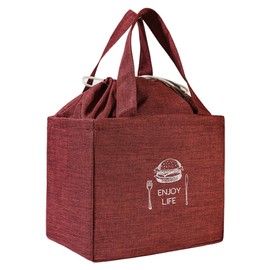 Suitcase Company GPT Lunch Bag, Tote Type, Bento Box, Cold Insulation, Lunch Tote, Wooden Style, Drawstring Bag, Simple, Compact, Stylish, Solid, Red