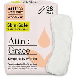 Attn: Grace Moderate Incontinence Pads for Women, 28-Pack - Plant-Based, High Absorbency, Breathable - Incontinence Pads for Moderate Bladder Leaks & Sensitive Skin
