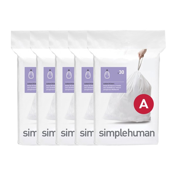 simplehuman Code A Custom Fit Drawstring Trash Bags in Dispenser Packs, 150 Count, 4.5 Liter / 1.2 Gallon, White